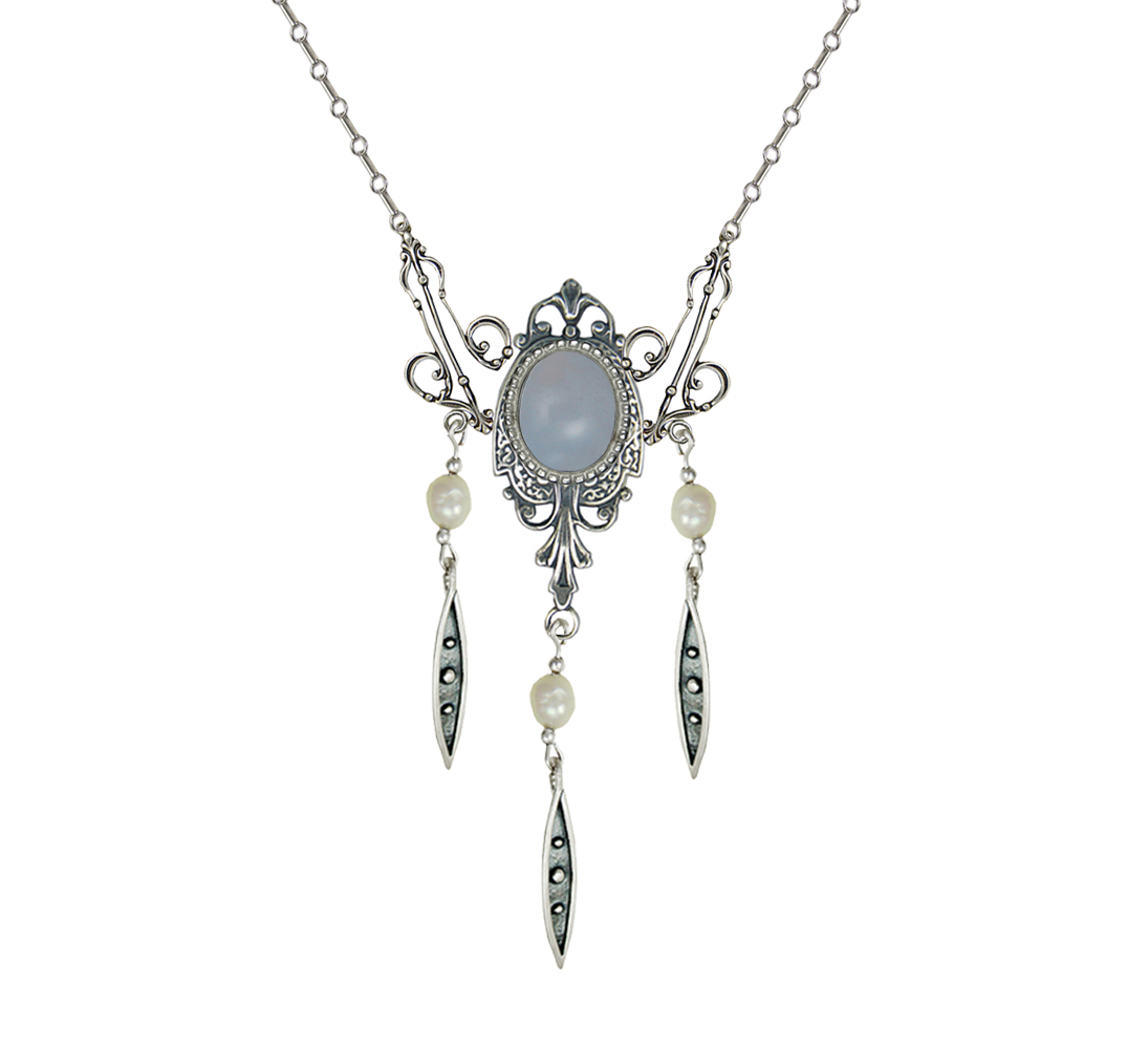 Sterling Silver Victorian Necklace With Chalcedony